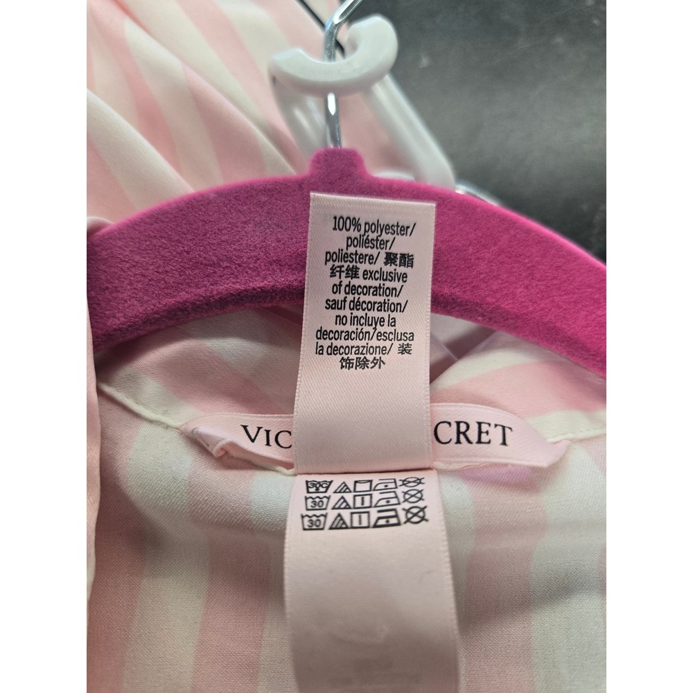 Victoria's Secret Pink White Stripe Satin Pajama Set Long Sleeve Pants Small - Picture 11 of 11